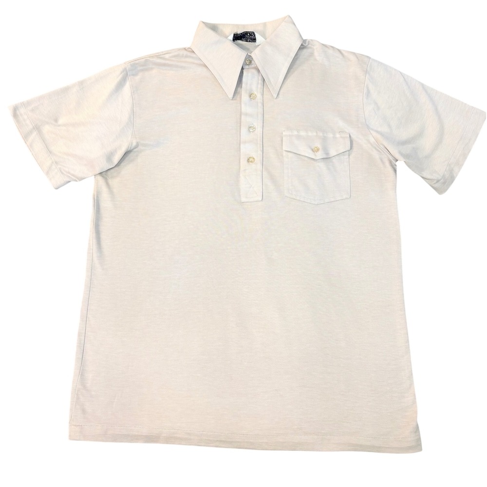 Vintage 70s J.C. Penney mw disco polo shirt men's medium beige dagger collar
